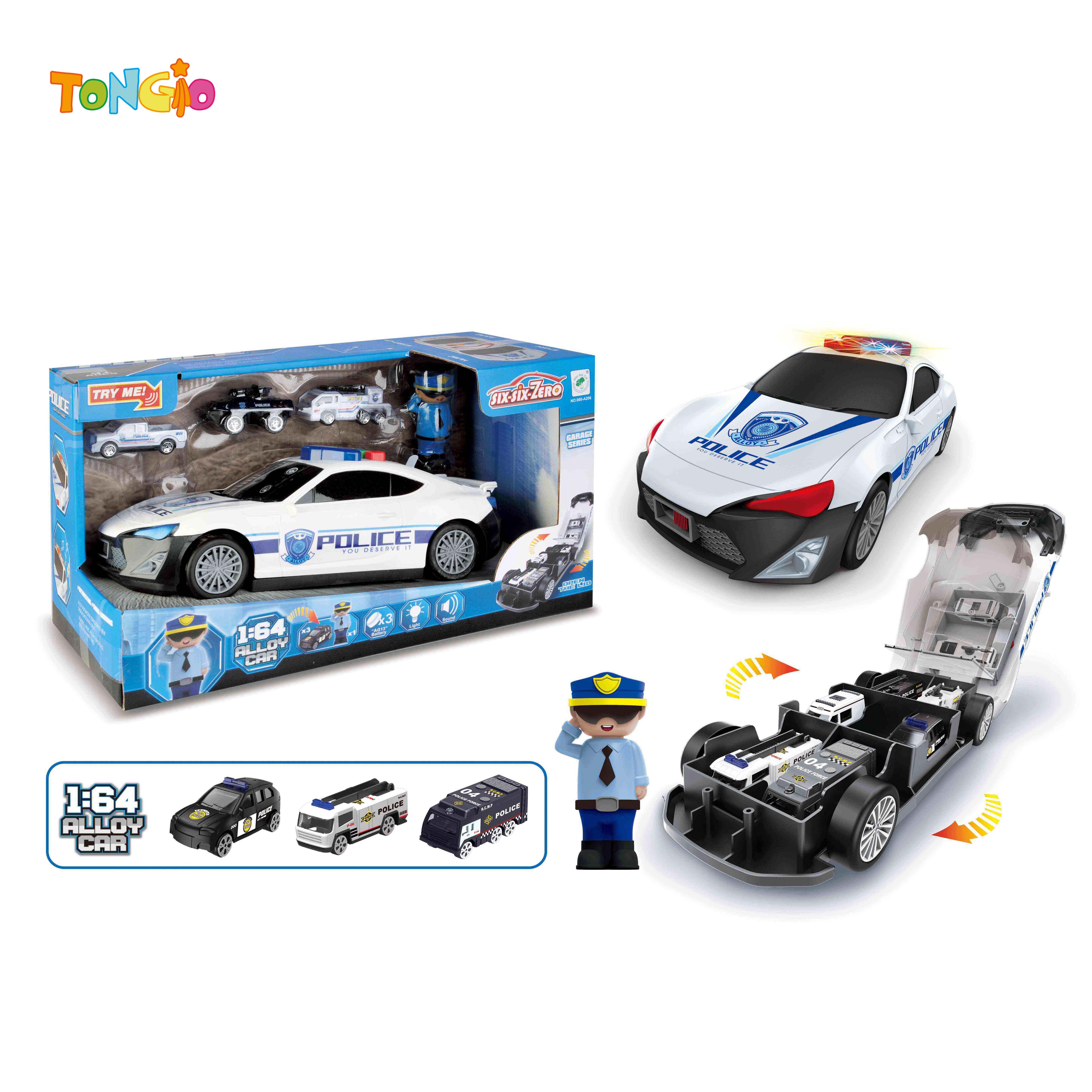 LIGHTS AND MUSIC DIECAST STORAGE POLICE FREE WAY CAR (WITH 1 CHARACTER AND 3 CARS)(3 AG13 INCLUDING BATTERIES, BATTERY INCLUDED) TT22194