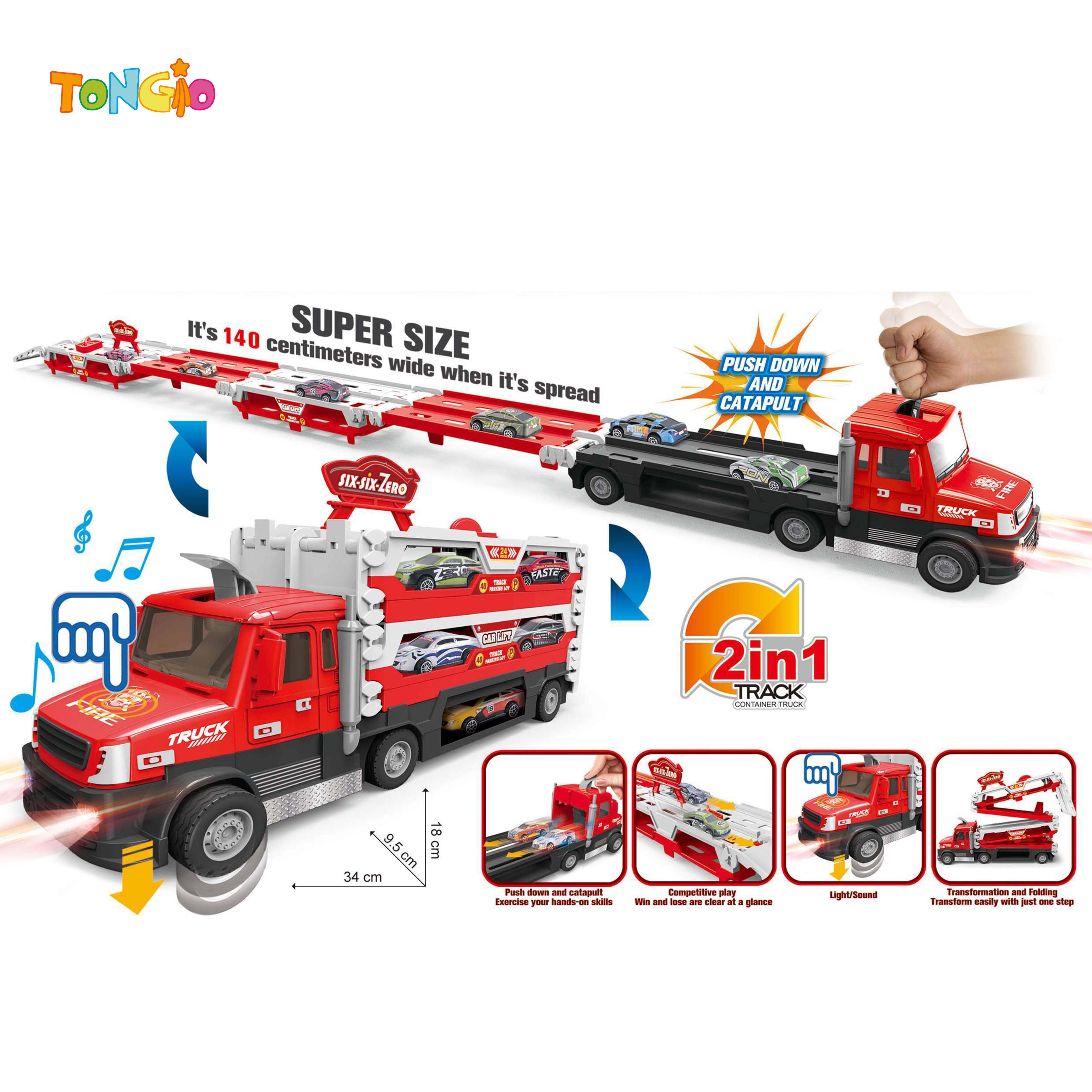 EXTRA LARGE FOLDING DEFORMATION LIGHT MUSIC SLIDING TRACK EJECTION STORAGE TRUCK (WITH 6 ALLOY TROLLEYS) 2 1.5VAA BATTERIES WITHOUT ELECTRICITY TT22209