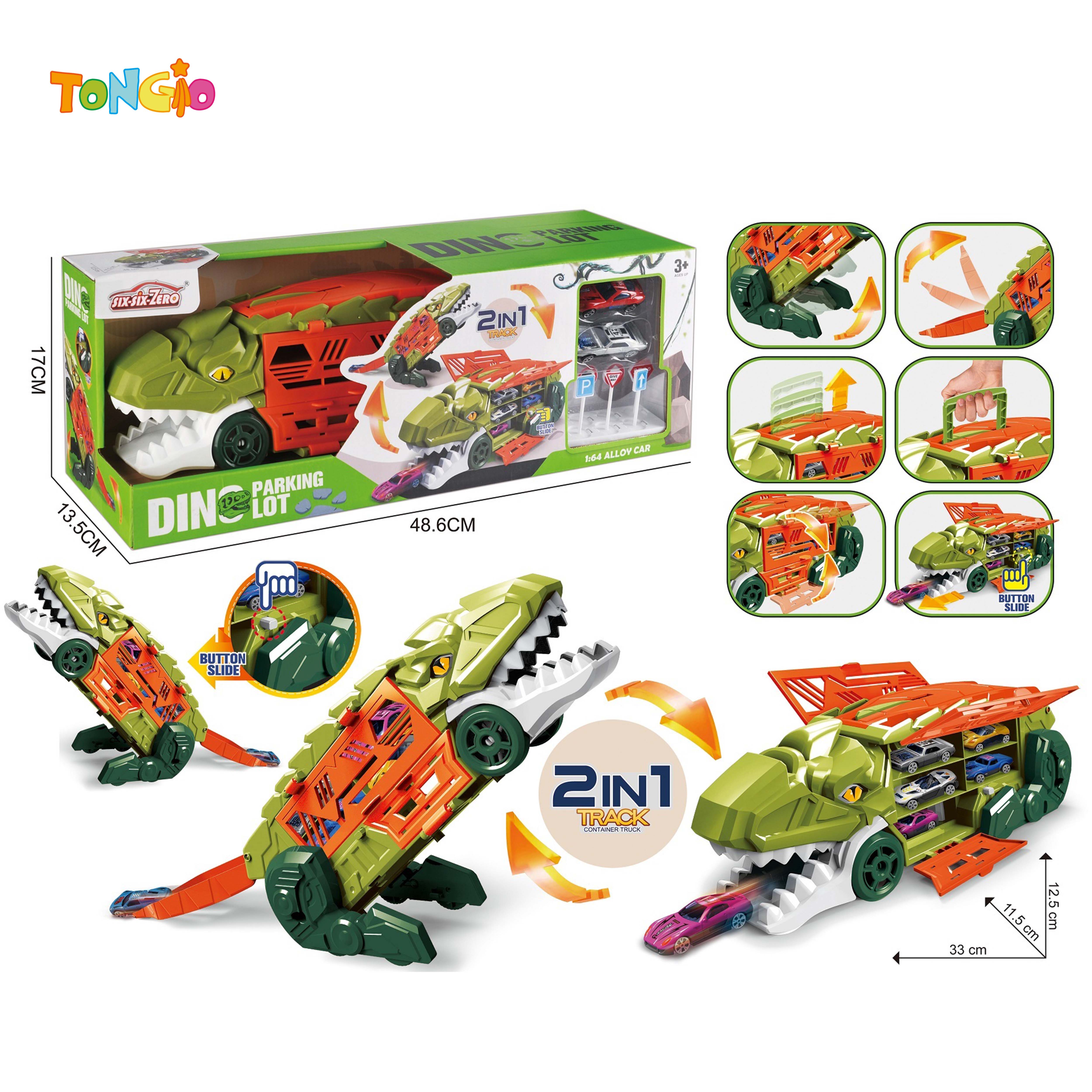 TRANSFORMING DINOSAUR DIECAST EJECTION STORAGE VEHICLE (WITH DIECAST VEHICLE 2 PCS, ROAD SIGN 7) TT22215